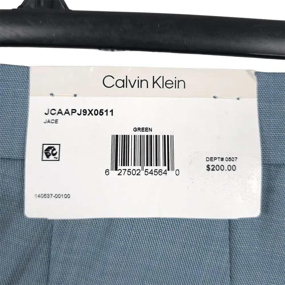 Calvin Klein Mens Slim Fit Suit Pants 42x30 Green Solid Stretch Wool Sharkskin